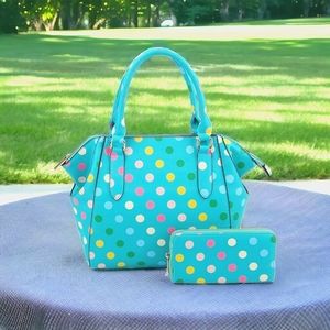 Blue Vintage Multicolor Polka Dot Retro Handbag Set
